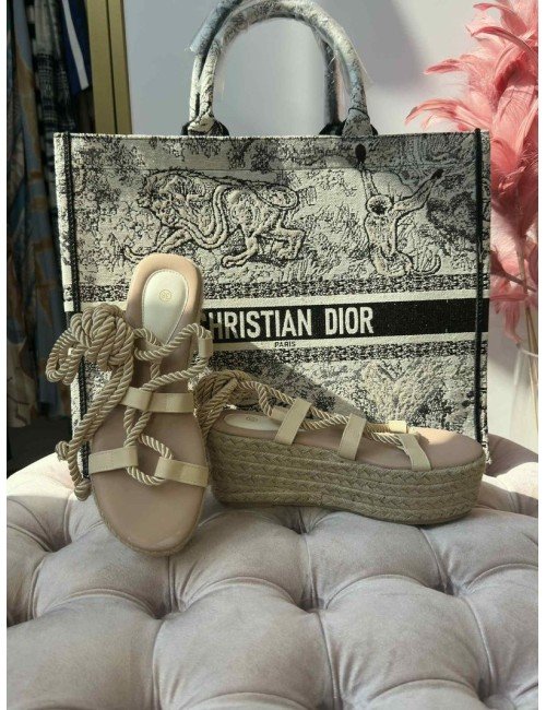 Sandały na Platformie Plecione – Beżowe z Paskami Sznurkowymi // 4516