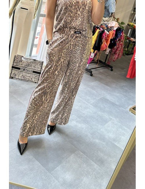 Spodnie Leopard Lumina Bawełna | Czerwony Lampas | Wygodne i Modne