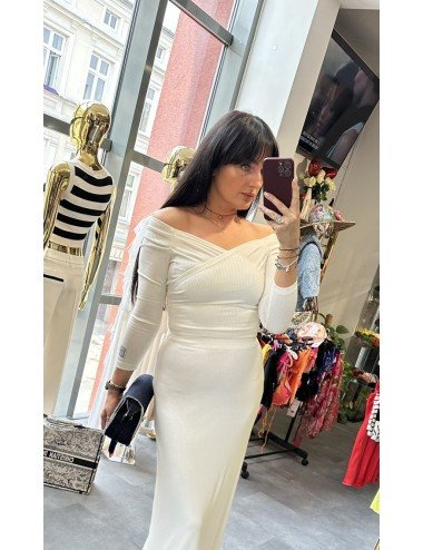 Bluzka Hiszpanka Biała Imperial | Wiskoza Poliester Elastan | Elegancka z Odkrytymi Ramionami