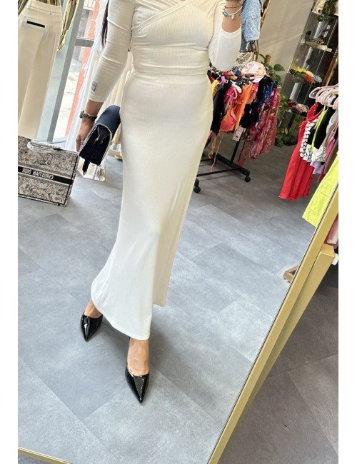 Spódnica Midi Biała Imperial | Wiskoza Poliester Elastan | Elegancka Klasyczna