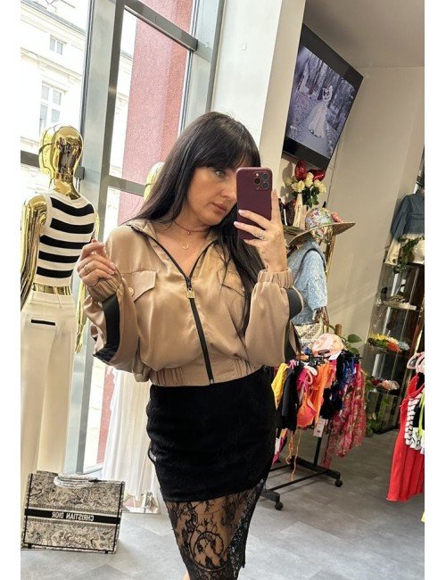 Kurtka Bluza Bomberka Beżowa Gil Santucci | Poliester Satynowa | Modny Fason