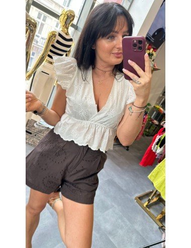 Bluzka Hiszpanka Biała Bawełna | Ażurowa Krótka | Romantyczna Lato