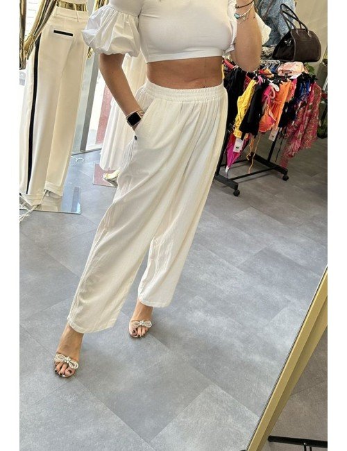 Spodnie Bawełna Len Luźne | Shirred Waist | Letnie Komfortowe | Casual