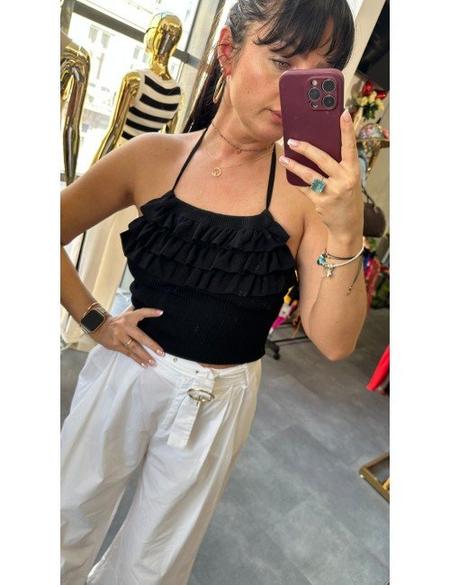 czarny top z falbanką od HaveOne // 1754