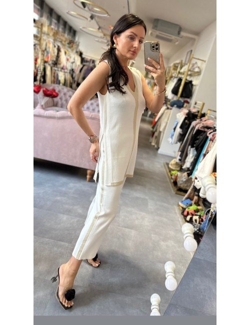 Komplet Lola Casademunt Wiskoza Nylon | Tunika Spodnie Złote Paski | Elegancki Zestaw