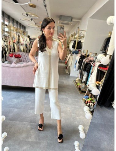 Komplet Lola Casademunt Wiskoza Nylon | Tunika Spodnie Złote Paski | Elegancki Zestaw