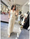Komplet Lumina Len Wiskoza | Top Halter Spodnie Palazzo | Letni Zestaw | Elegancki