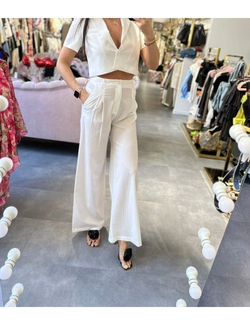 Bluzka Lumina Biała Krótka | Bawełna Elastan | Koszulowa Letnia | Elegancka