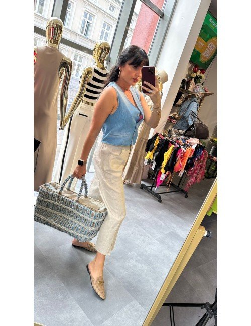 Spodnie Lniane 7/8 Damskie z Guzikami | Beżowe Spodnie Len | Letnie Spodnie | [Nazwa Twojego Sklepu]