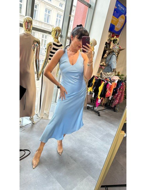 Sukienka Maxi ViCOLO | Błękitny Wzór | Poliester Elastan | Włoski Design | Odzież Damska