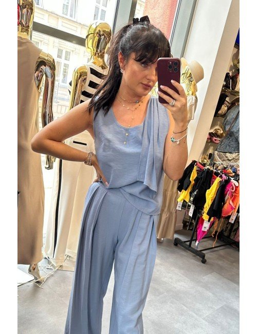 Bluzka na Ramiączkach Imperial | Błękitna | Wiskoza Poliester | Włoska Moda | Odzież Damska