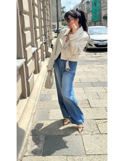 Ecru Ramoneska Skórzana Damska AdoreDanew Naturalna Skóra Licowa | [Nazwa Twojego Sklepu]