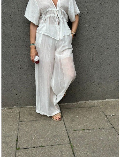 Białe Spodnie Palazzo | Lyocell Poliester | Made in Italy | Rozmiar Uniwersalny | Moda Damska