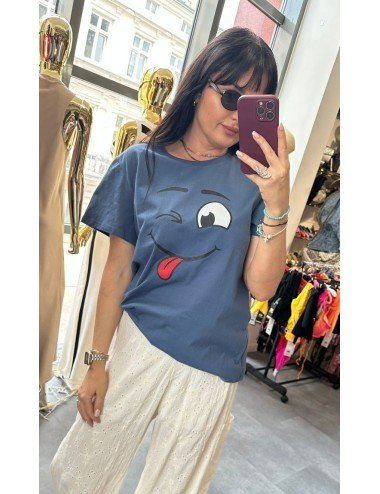 T-shirt Bawełniany Emotikon Biały Granatowy Masełkowy Brzoskwiniowy | Sklep [Nazwa Twojego Sklepu]