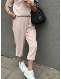 Spodnie Pudrowy Róż | Damskie Jogger | Gumka Pas Nogawki | Wiskoza Poliamid Elastan | Modne Spodnie