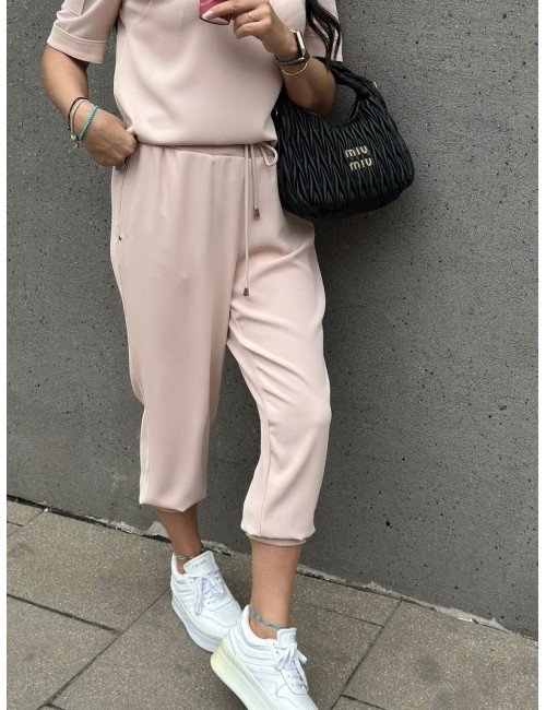 Spodnie Pudrowy Róż | Damskie Jogger | Gumka Pas Nogawki | Wiskoza Poliamid Elastan | Modne Spodnie