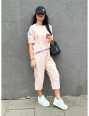 Spodnie Pudrowy Róż | Damskie Jogger | Gumka Pas Nogawki | Wiskoza Poliamid Elastan | Modne Spodnie