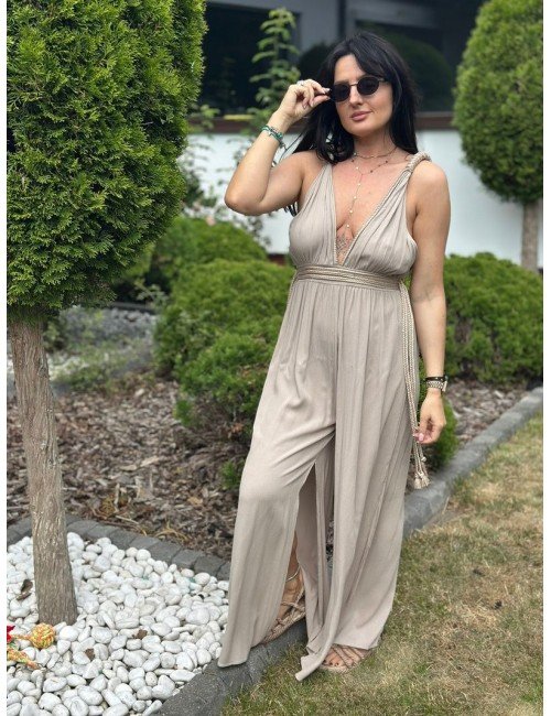 Kombinezon Damski Ana Caselli z Wiskozy - Beżowy, Włoska Marka