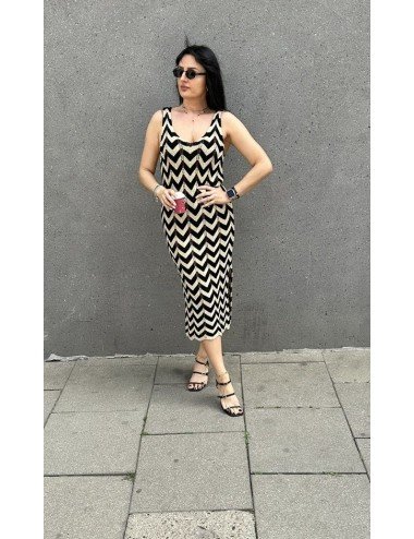 Sukienka Midi w Zygzak Akryl Nylon Made in Italy - Letnia