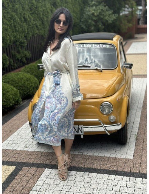 Sukienka Koszulowa Midi Paisley Paski Rayon Poliester - Letnia