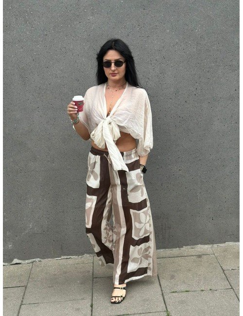 Spodnie Damskie Bawełniane Szerokie Wzór Kwiatowy Made in Italy