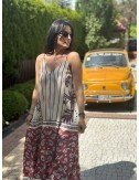 Sukienka Maxi Wiskoza Paisley Paski Ramiączka - Letnia Boho