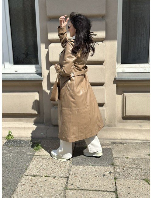 Płaszcz Skórzany Trencz AdoreDanew | Karmelowy Brąz Skóra Licowa | AdoreDanew