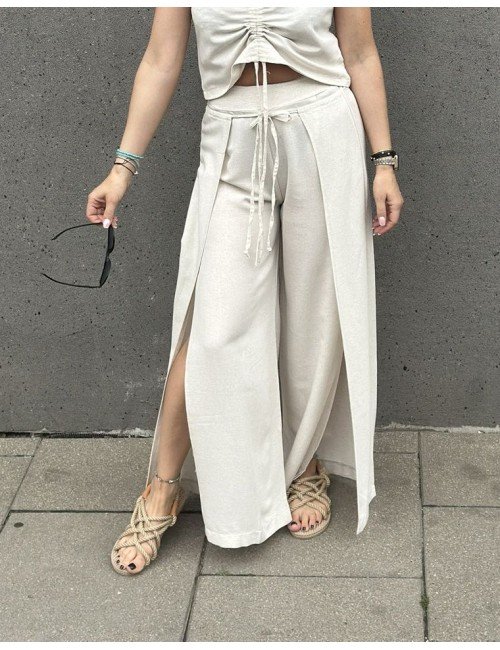 Spodnie AdoreDanew Szerokie z Rozcięciami | Len Bawełna Wiskoza | Sklep Online