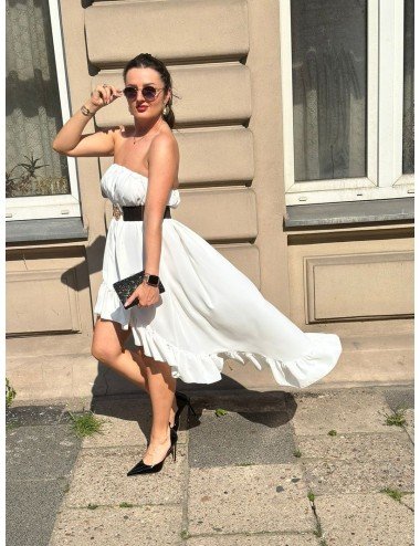 Sukienka Bandeau Lumina Białym | Poliester | Włoska Marka | Falbany Asymetryczna