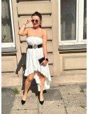 Sukienka Bandeau Lumina Białym | Poliester | Włoska Marka | Falbany Asymetryczna