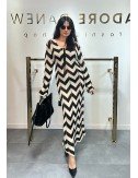 Sukienka Bawełniana Maxi Wzór Zygzak | Made in Italy | Dzianinowa Długa Sukienka