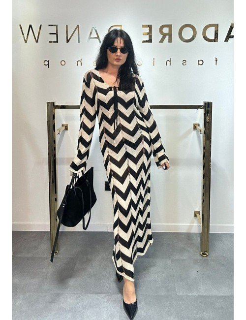 Sukienka Bawełniana Maxi Wzór Zygzak | Made in Italy | Dzianinowa Długa Sukienka
