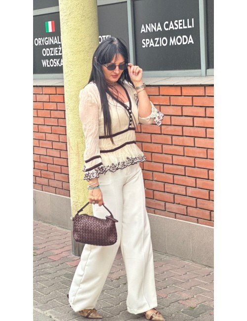 Bluzeczka Jedwabna Haftowana | Etincelle Made in France | Bluzka Letnia | Dekolt V | Bluzka Luksusowa