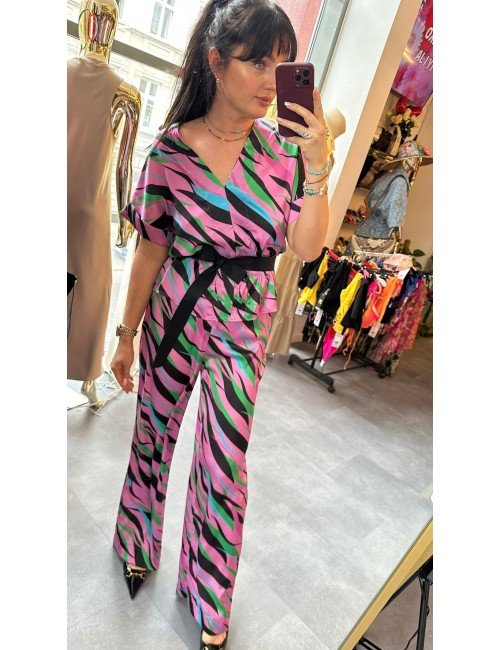 Komplet Zebra Les Bourdelles Des Garcons | Poliester | Made in Italy | Bluzka Spodnie | Komplet Damski