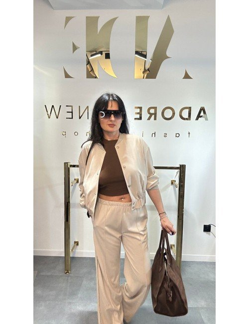 Beżowa Bomberka Damska Imperial Made in Italy Wiskoza Elastan