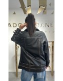 Damska Kurtka Skórzana AdoreDanew – 100% Skóra Naturalna, Oversize, Złote Detale | S-3XL