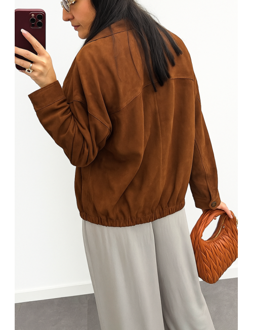 Damska Kurtka Zamszowa AdoreDanew – Naturalna Skóra, Brąz, Oversize