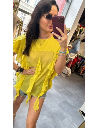 Bluzka Bawełniana "Romantyczny Wir" Souvenir – Falbanki i Artystyczne Przetarcia, Made in Italy // 4724