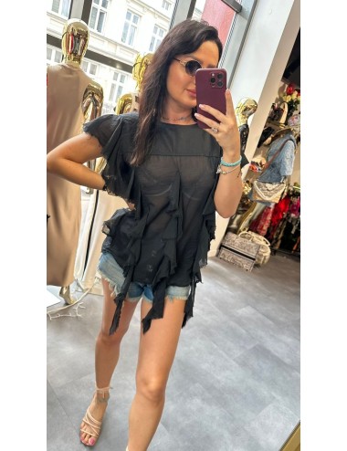 Bluzka Bawełniana "Romantyczny Wir" Souvenir – Falbanki i Artystyczne Przetarcia, Made in Italy // 4725