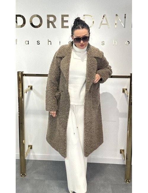 Długi Płaszcz Damski Alesia EKO baranek Trzy Kolory Płaszcz Zimowy