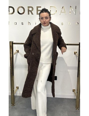 Długi Płaszcz Damski Alesia EKO baranek Trzy Kolory Płaszcz Zimowy