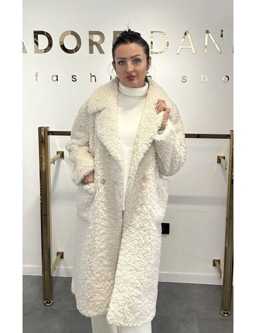 Długi Płaszcz Damski Alesia EKO baranek Trzy Kolory Płaszcz Zimowy