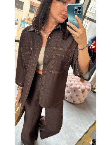 Brązowa Koszula Oversize - Chance Off - Moda Damska // 4772