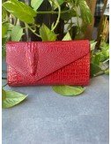 Torebka Kopertówka Damska z Wzorem Skóry Aligatora – Złota i Czerwona // 4775