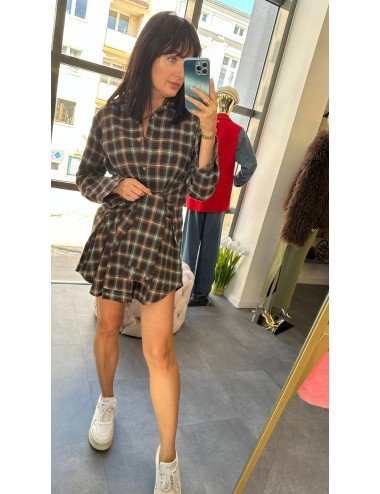 Koszula Sukienka Flanelowa Plaid 'Milano' - Włoska Bawełna i Szarobrązowy Krój Oversize // 4853