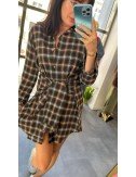 Koszula Sukienka Flanelowa Plaid 'Milano' - Włoska Bawełna i Szarobrązowy Krój Oversize // 4853