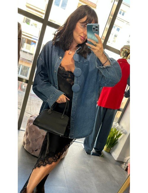 Koszulo-Kurtka Jeansowa Oversize Parocas 'Capri' – Elastyczny Denim z Luksusowymi Guzikami (Made in Italy) // 4861