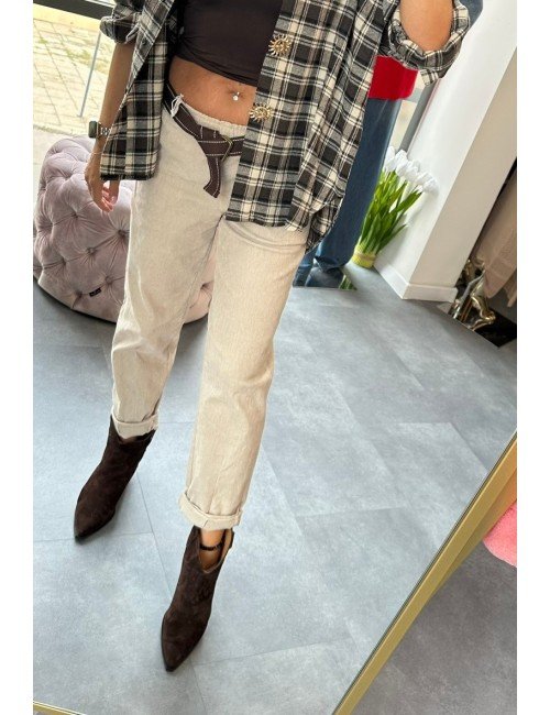 Włoskie Spodnie Mom Fit 'Venezia' – Elastyczna Mieszanka Bawełny z Paskiem i Wysokim Stanem // 4862