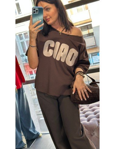 Koszulka Oversize 'Ciao' Premium Made in Italy – Komfort i Styl w Kolorze Czekolady  - 4836