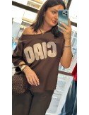 Koszulka Oversize 'Ciao' Premium Made in Italy – Komfort i Styl w Kolorze Czekolady  - 4836